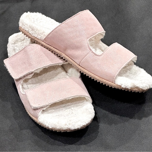 REVITALIGN Amelia Pink Sparkle Adjustable Leather/faux-fur Orthotic Slipper-10 - Picture 2 of 11